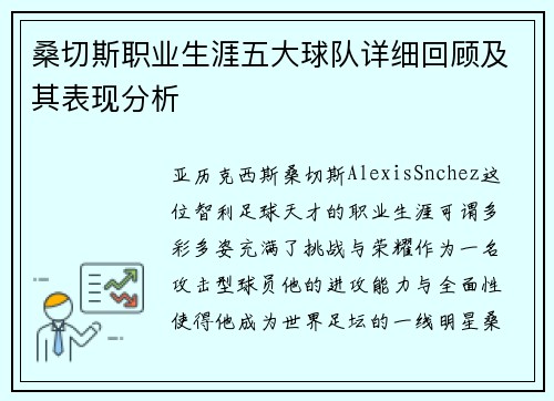 桑切斯职业生涯五大球队详细回顾及其表现分析